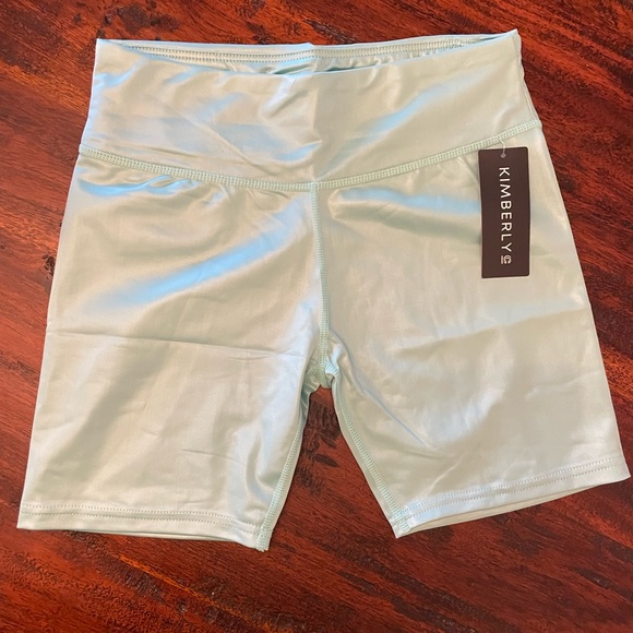 Kimberly C Womens Shiny Neon Mint Biker Short - Picture 3 of 5